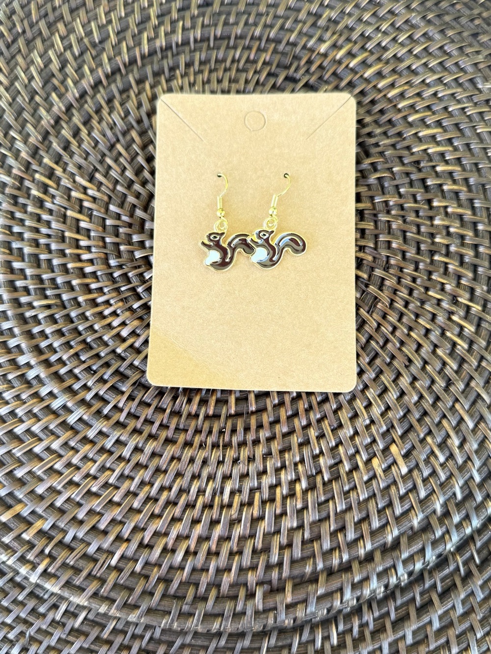 Gold Tone Brown Squirrel Drop Earrings